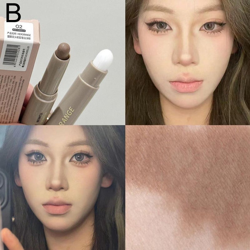 HERORANGE~ Double-ended contour stick with brush for both nose and shadow contouring, natural and three-dimensional, long-lasting makeup contouring stick for women.